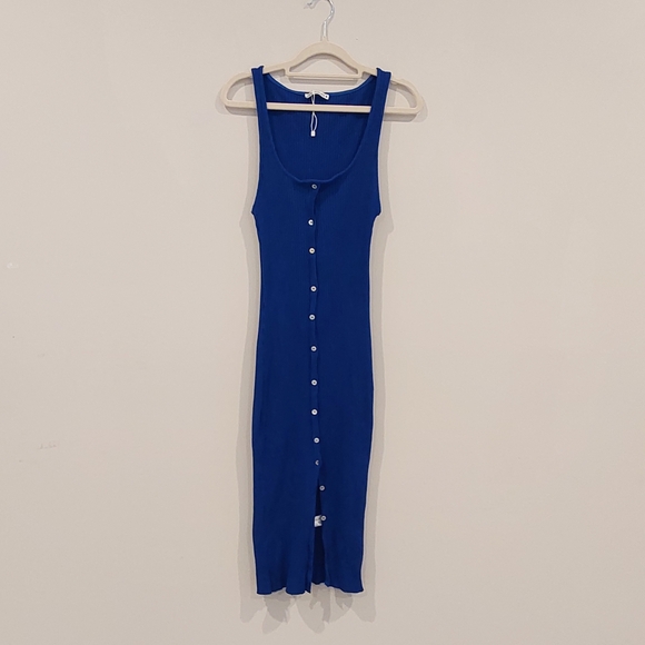 Zara Blue Ribbed Button Front Tank Midi Dress - Picture 3 of 8
